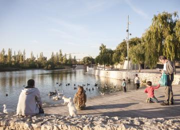 Orilla del lago del parque de cabecera