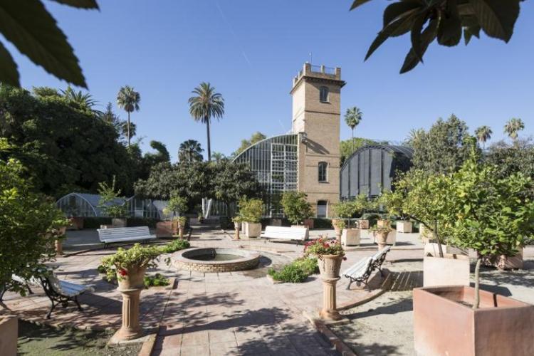 Vista del jardín y edificio principal del botánico