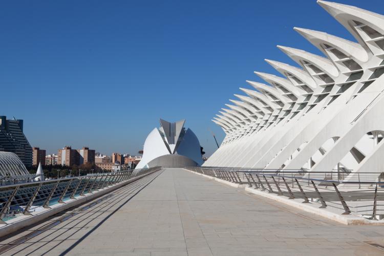 Lateral del museo de las ciencias con el hemisfèric al fondo